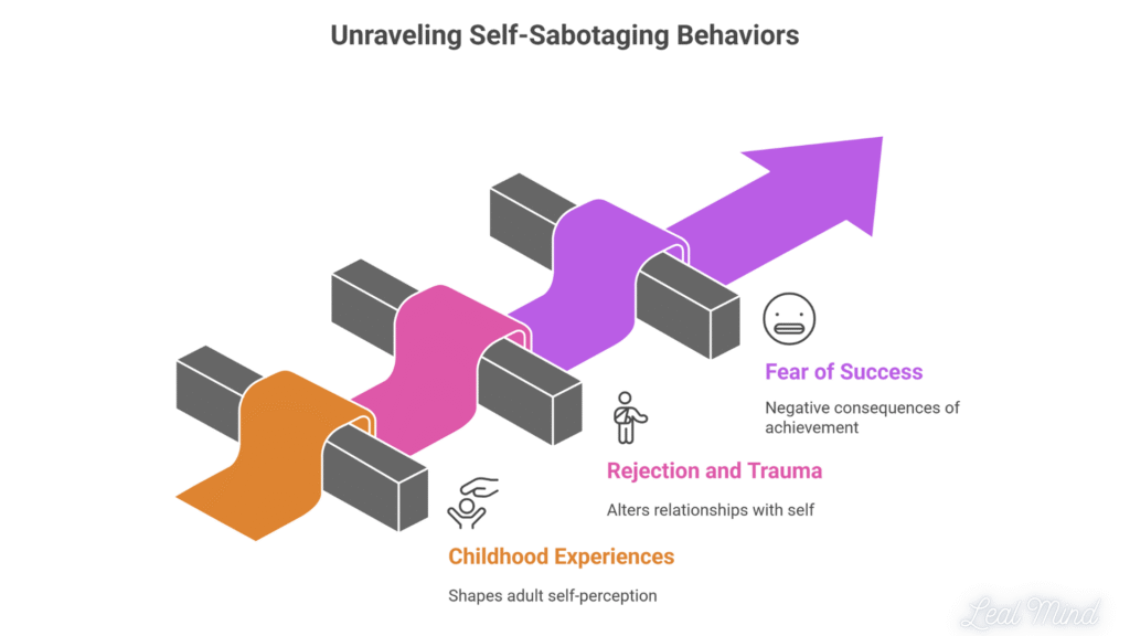Understanding the origins of self-sabotaging behaviors is crucial for breaking free from them. At the root of these patterns lie experiences that shaped how we see ourselves and interact with the world.